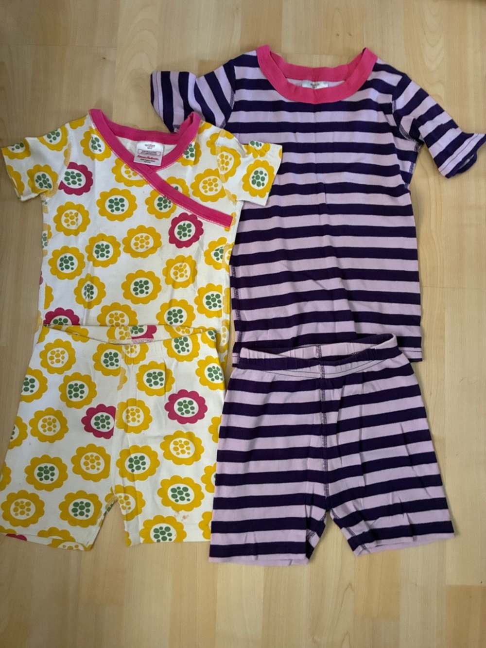 Hanna Andersson Yellow Floral & Purple Stripe Short-Sleeve Pajama Sets